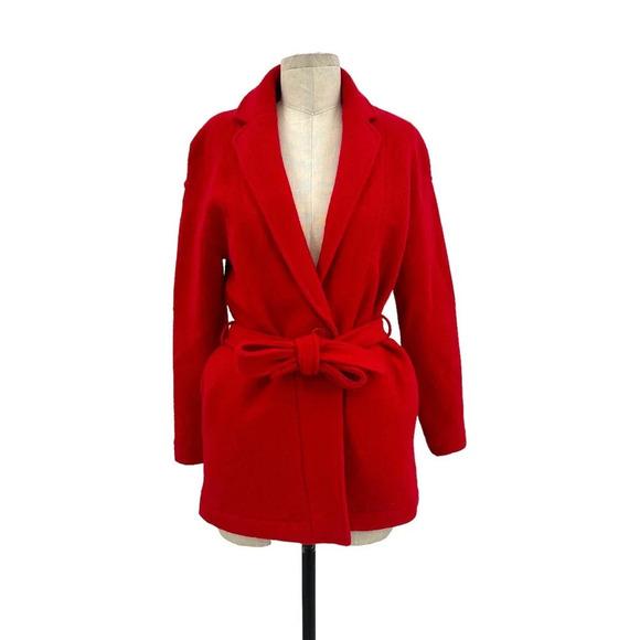 J. Crew Camille Short Boiled Wool Wrap Coat In Bright‎ Red Size XXS - Picture 2 of 13
